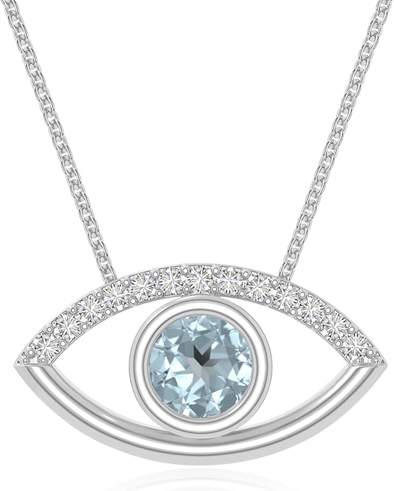 Natural Gemstone with Moissanite Evil Eye Pendant Necklaces for Women in Silver/18K Yellow/Rose Gold Vermeil,Birthstone Jewelry Gifts for Her Birthday,Anniversary, Graduation
