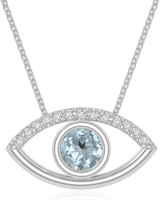 Natural Gemstone with Moissanite Evil Eye Pendant Necklaces for Women in Silver/18K Yellow/Rose Gold Vermeil,Birthstone Jewelry Gifts for Her Birthday,Anniversary, Graduation
