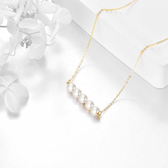 KECHO 14K Real Gold Freshwater Cultured Pearl Pendant Necklace 14K Solid Gold Jewelry Anniversary Birthday Gifts for Women