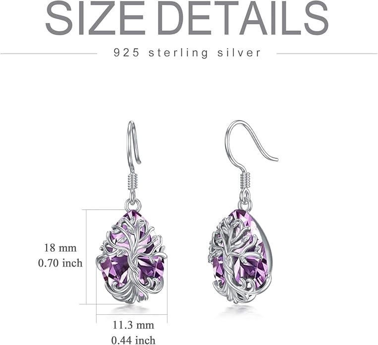 TOUPOP Tree of Life Earrings 925 Sterling Silver Family Tree Dangle Drop Earrings Crystal Jewelry Birthday Christmas Gifts for Women Her