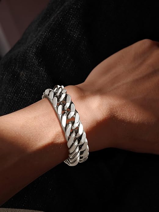Richsteel Cuban Link Chain Bracelets 8/12/17mm Width Stainless Steel Chain Wrist Bracelets for Men, 7.4/8.2/9 Inch Length Classic Jewelry for Christmas/Valentine's Day/Birthday
