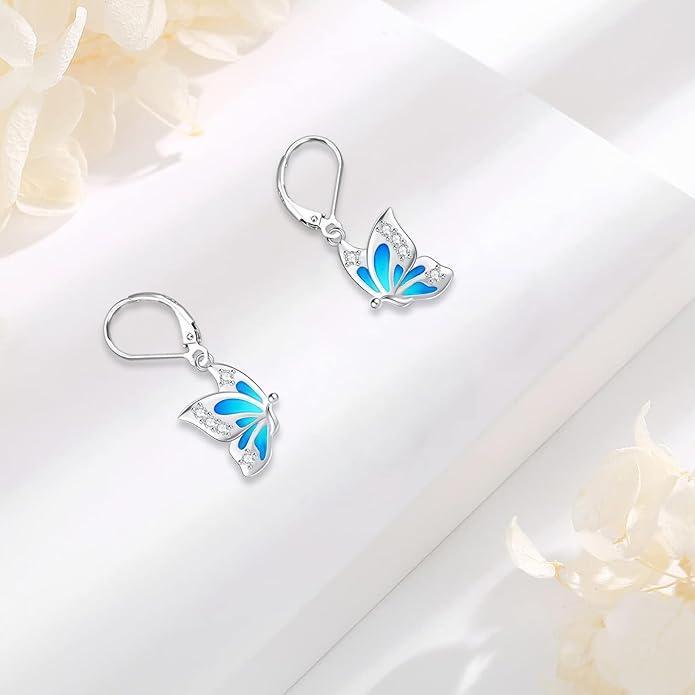 Sterling Silver Tree of Life/Flower/Bee/Animals/Cat/Hummingbird Dangle Earrings Moonstone Turquoise Drop Leverback Earrings Jewelry Gifts