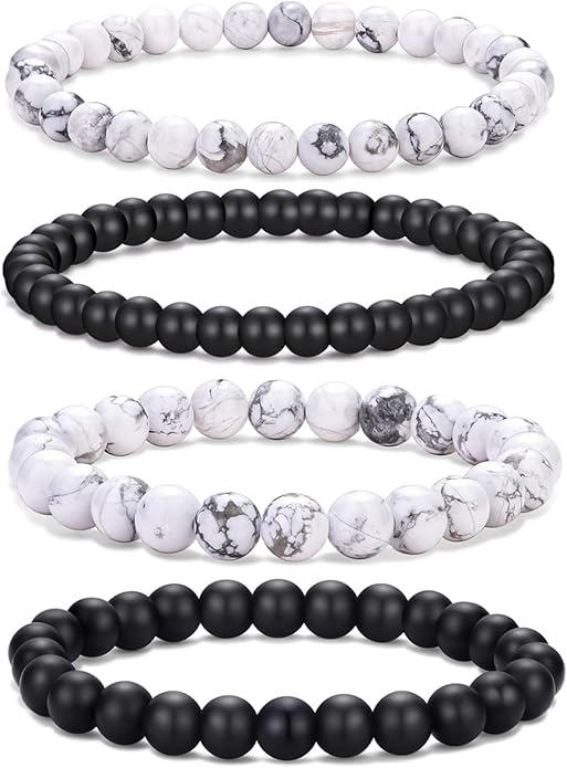 RANKEEF Mens Bead Bracelet Set - Adjustable Elastic Rope With 6&8MM Natural Stone Multi-Colored Beads - Tiger Eye Bracelets for Men - Gift