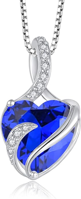 FJ Infinity Birthstone Necklace 925 Sterling Silver Love Heart Pendant Jewelry Gifts for Women