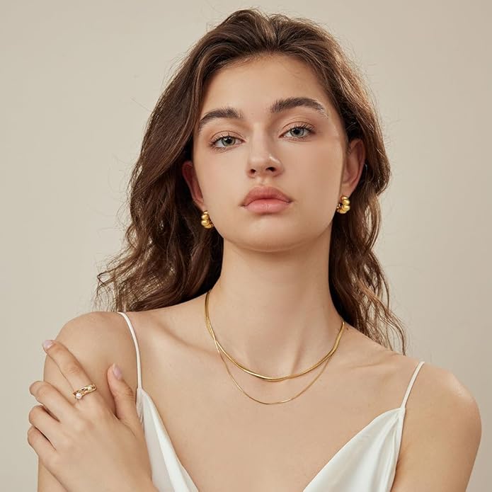 8YEARS Chunky Gold Hoop Earring for Women, 18K Gold Plated Lightweight Thick Hoops, Hypoallergenic Trendy Jewelry for Gift