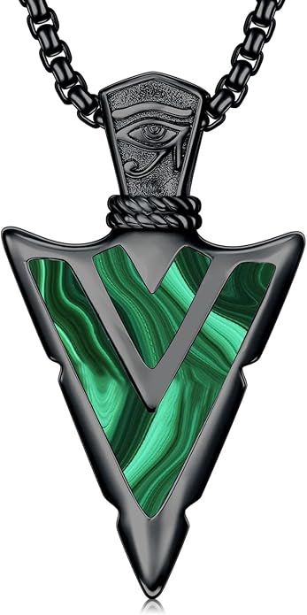 Suiknsn Arrowhead Necklace for Men Women 925 Sterling Silver Turquoise Malachite Celtic/Eye of Horus/Viking Arrow Pendant Amulet Jewelry Gifts Native American Necklace