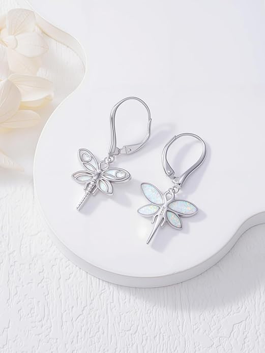 Phoenix/Dragonfly/Hummingbird/Butterfly/Dove Earrings 925 Sterling Silver Opal Animal Dangle Earrings Opal Jewelry Christmas Gifts for Women