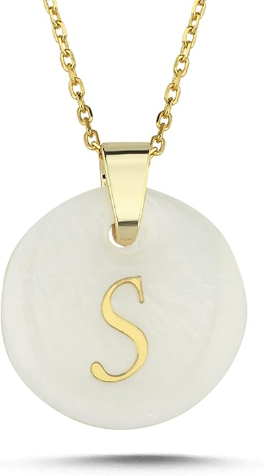 Initial Necklace for Women - Gifts for Women 18ct Gold Vermeil Letter Necklace Genuine Mother of Pearl 925K Sterling Silver Dainty Letter A-Z Necklace