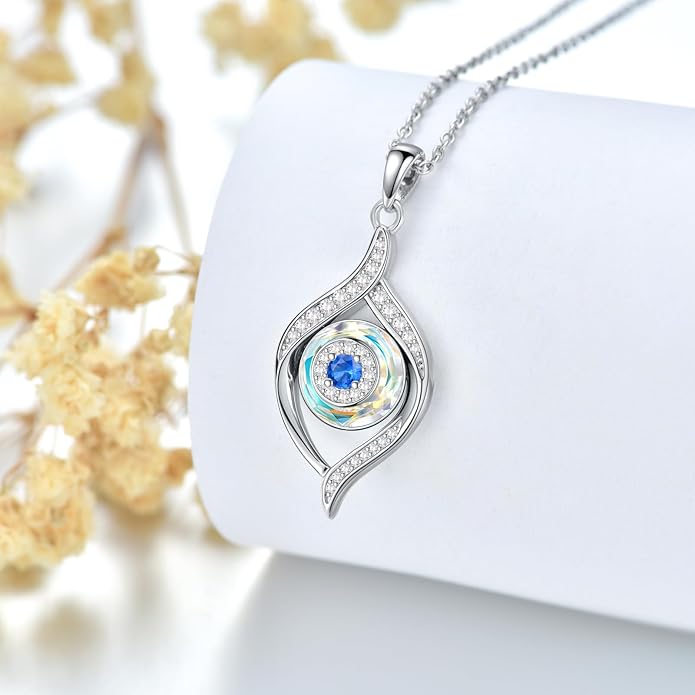 VONALA Evil Eye Necklace Sterling Silver Blue/Purple/White/Multi Eyes Pendant Necklace Luck Amulet Ojo Turco Jewelry Gift for Women Girls Daughter Mother