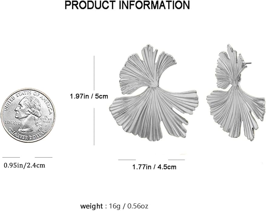 Ginkgo Leaf Flower Earrings, Gold Geometric Statement Earring, Big Fashion Design Boho Drop Dangle Earrings