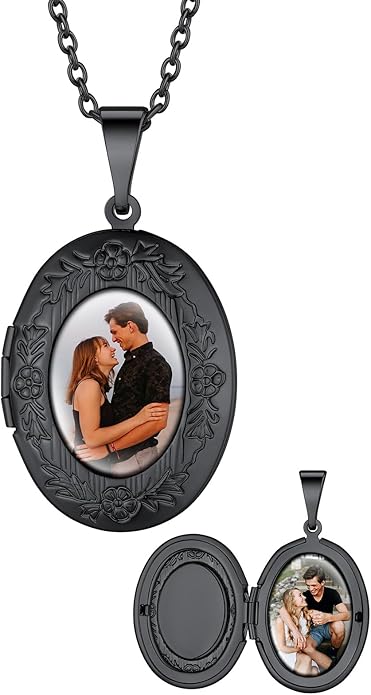 Supcare Locket Necklace That Holds Pictures-Engraved Photo Pendant Custom Jewellery Gifts for Men Women (with Jewellery Gift Box)
