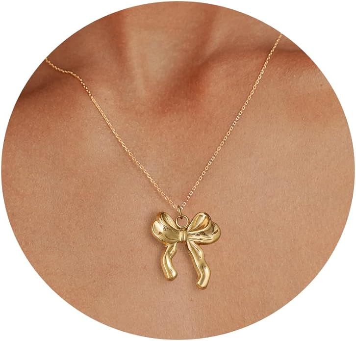 Dainty Gold Butterfly Bow Necklace for Women,18k Gold Plated Choker Necklaces for Women Waterproof & Daily & Simple, Gold Jewelry for Women