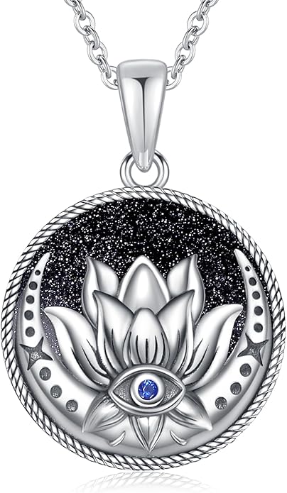 Evil Eye Necklace for Women 925 Sterling Silver, Protection Necklace with Blue Evil Eye Charm, Evil Eye/Lotus Pendant Jewelry, Birthday Christmas Gifts for Her