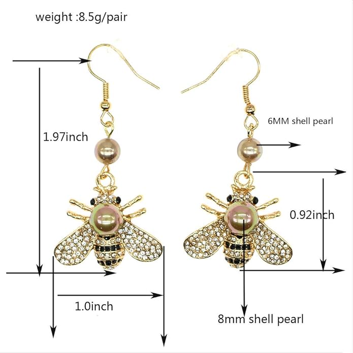 Honey Bee Brooches Crystal Insect Themed Bee Brooch Animal Fashion Shell Pearl Brooch Pin Gold Tone