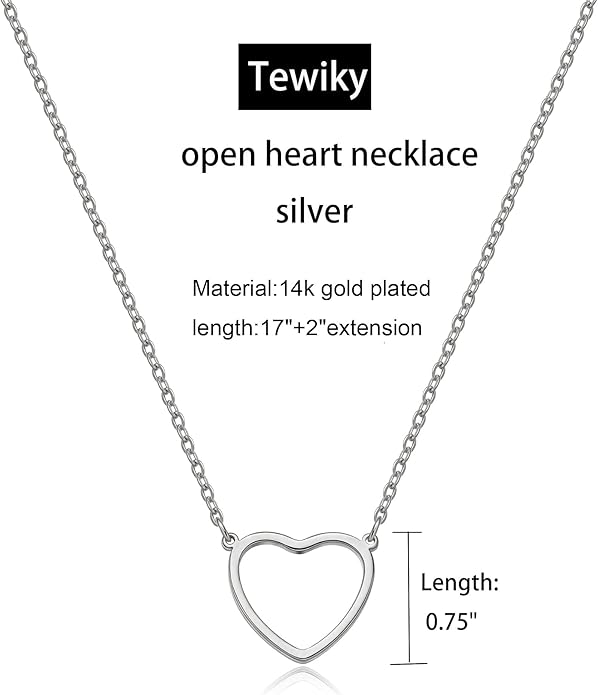 Tewiky Cute Heart Necklace Tiny 14k Gold Heart Pendant Choker Necklaces Small Gold Love Open Heart Chain Necklace for Women Dainty Gold Necklace Gifts for Her