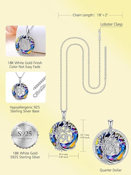 TOUPOP Birthday Gifts for Women 925 Sterling Silver Tree of Life Year Old Necklace Circle Crystal Jewelry Christmas Gifts for Her Wife Mom Mother Grandma Grandmother