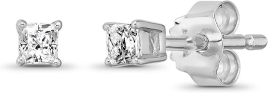 14K Gold Princess Diamond 4-Prong Solitaire Stud Earrings (1/10-1 cttw, I-J Color, I2-I3 Clarity)