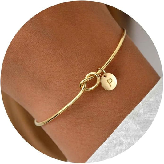 Turandoss Initial Bracelets for Women - Dainty Knot Letter A-Z Initial Bracelet for Women, Personalized Cuff Bangle Bracelet for Women, Jewelry for Women