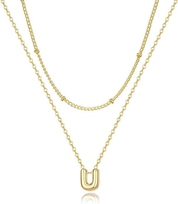 Bubble Letter Necklace Layered Initial Necklaces for Women Dainty Cute Choker Pendant Stack Jewelry Teen Gift Trendy Stuff