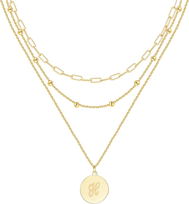 KSF Gold Layered Necklaces for Women Trendy - 18K Gold Plated Layered Choker Initial Letter Coin Pendants Necklace Stack Paperclip Chain Gold Jewelry Gifts Set Non Tarnish