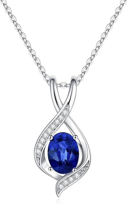 SMILEST Christmas Gifts for Women - 925 Sterling Silver Oval Sparkle Birthstone Pendant Necklace, Gemstone Pendant Anniversary Birthday Gifts for Women Wife Girlfriend Mom Grandma Birthstone Necklace