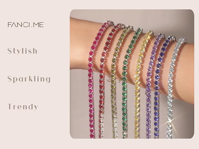 FANCIME Birthstone Bracelet Sterling Silver Gemstone Tennis Bracelets Fine Jewelry Wedding Bridal Prom Birthday Gift for Women Her, Length 7.2 Inch Width 4mm