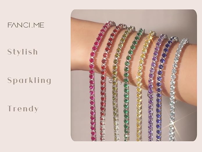 FANCIME Birthstone Bracelet Sterling Silver Gemstone Tennis Bracelets Fine Jewelry Wedding Bridal Prom Birthday Gift for Women Her, Length 7.2 Inch Width 4mm