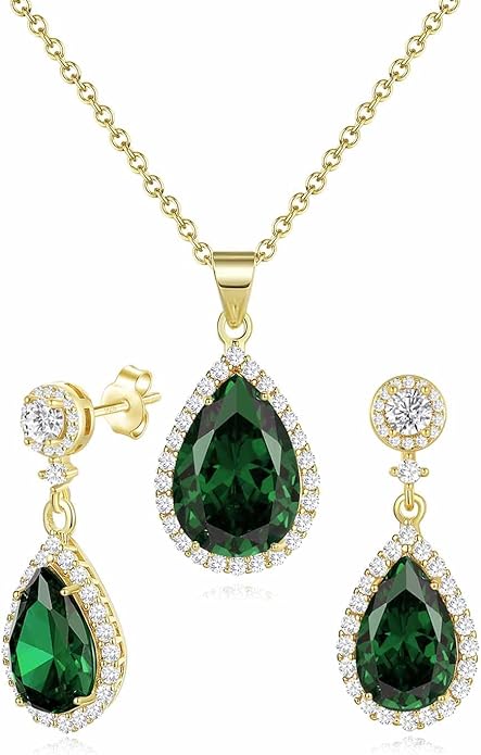 REASAYLL Jewelry Sets For Women 925 Sterling Silver Post Teardrop Dangle Stud Earrings Necklace Set Crystal Rhinestone Wedding Prom Costume Jewelry for Women