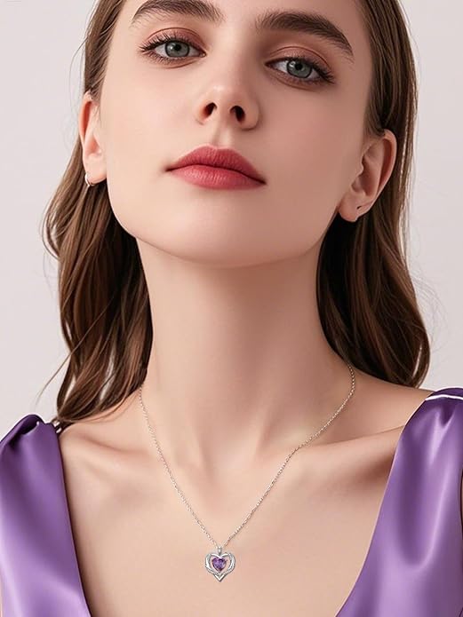WINNICACA Birthday Gift for Mom Heart Necklace for Women 925 Sterling Silver Birthstone Necklace Jewelry Gift for Women Wife Her Girlfriend Sister