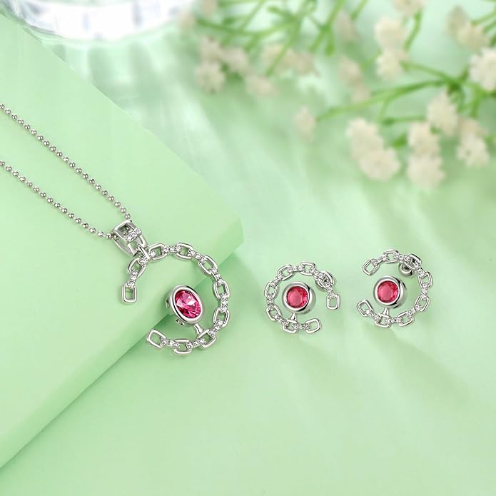 Ydou Elegant C-Shaped Crystal Necklaces/Stud Earrings Set with Birthstone Jewelry Set Silver Plated Fashion Jewelry for Women CS0003