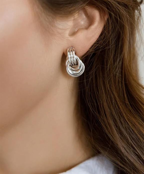 NIXMAX Chunky Small Knot Earrings Gold Silver Geometric Earrings for Women Dainty Gold and Silver Plated Dangle Drop Earrings Hypoallergenic and Lightweight Fashion Trendy Jewelry Gifts