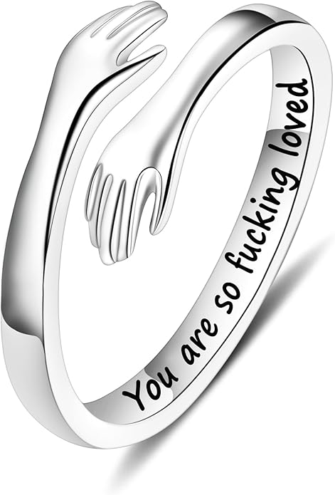 Yesteel S925 Sterling Silver Hug Ring for Women Teen Girls, Adjustable Ring Jewelry Mothers Day Birthday Gifts for Daughters Mom Sister Wife Friends Grandma