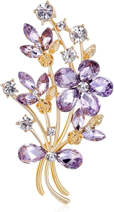 YOQUCOL Red Colour Zircon Crystal Poppy Flower Bouquet Shape Brooch Pins for Woman Gift