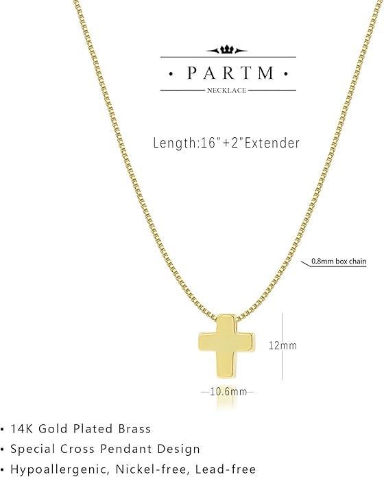 Partm Gold Cross Necklace for Women 14K Plated Dainty Pendant Cross Chain Faith Crucifix Choker Baptism Necklace for Women Trendy Religious Jewelry Hypoallergenic