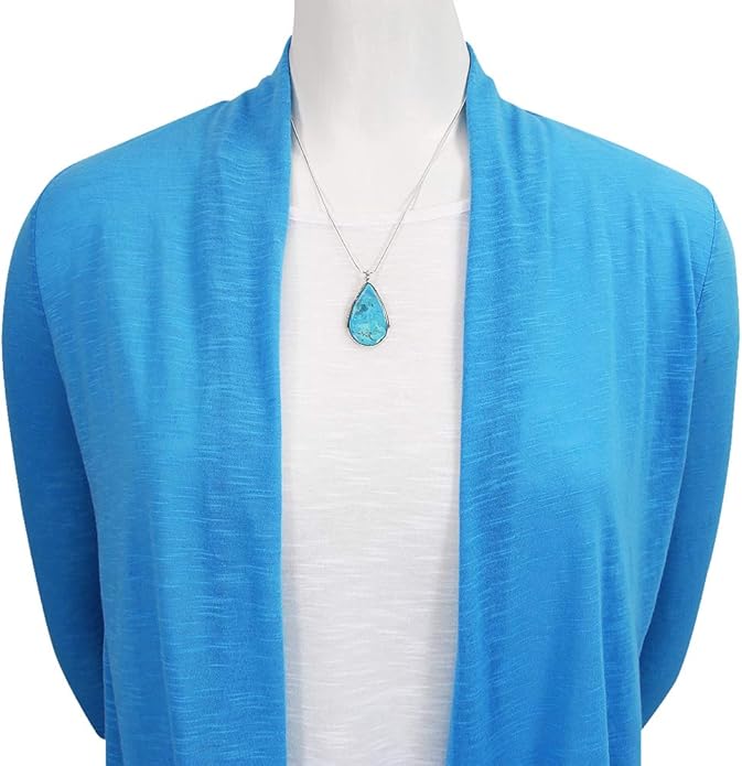 Turquoise Network Genuine Gemstones Necklace Earrings Pendant Set in 925 Sterling Silver (24" Length)