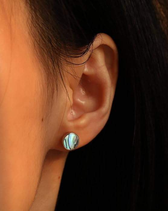 S.Leaf Gold Stud Earrings for Women 925 Sterling Silver Hypoallergenic Mother of Pearl Shell Stud Chain Earrings Friendship Jewelry Gifts for Women Her