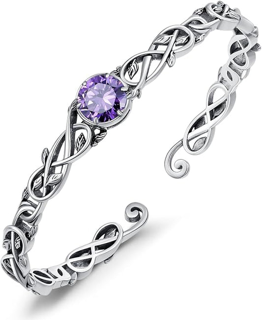 Natural Gemstone Vine Filigree Cuff Bracelet, 925 Sterling Silver Vintage Adjustable Bangle, Boho Floral Jewelry Gift for Women