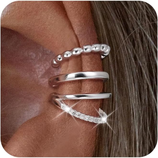 Gold Ear Cuffs Earrings for Women Non Piercing - Clip on Cartilage Earrings Dainty 14K Gold Sterling Silver Plated Cubic Zirconia Huggie Hoop Earring for Women No Tarnish Trendy Jewelry Set