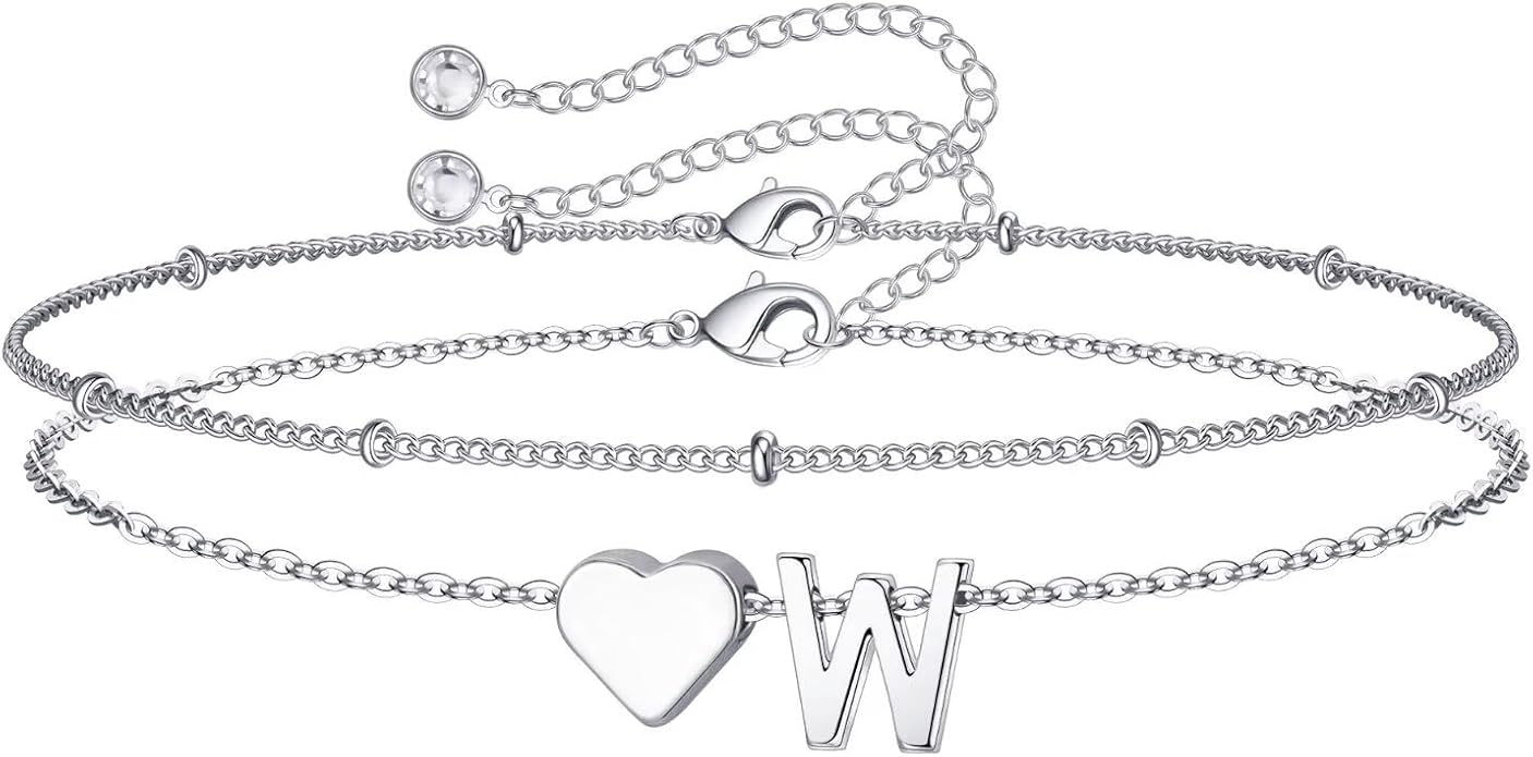 M MOOHAM Christmas Gifts for Grandkids Teens Girls -14K-Gold-Plated Heart Initial Bracelets for Women Girl Dainty Gold Bracelets Birthday Gift Stocking Stuffers for Women Teenage Girls Kids Gifts