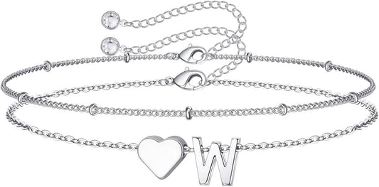 M MOOHAM Christmas Gifts for Grandkids Teens Girls -14K-Gold-Plated Heart Initial Bracelets for Women Girl Dainty Gold Bracelets Birthday Gift Stocking Stuffers for Women Teenage Girls Kids Gifts
