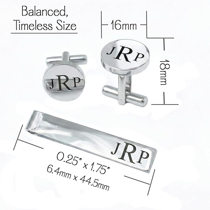 Custom Cuff Links & Personalized Tie Clip Gift Set for Men • Engraved Monogram, Date, Handwriting, Crest, Logo • Father's Day Gift for Dad • Gold, Silver, Black
