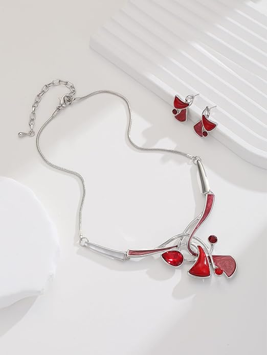 Chunky Statement Jewelry Set Vintage Retro Leaf Flower Floral Geometric Bohemian Boho Bib Necklace Earring Set Fashion Costume Jewelry for Women Girls Wedding Party Prom Unique Gift