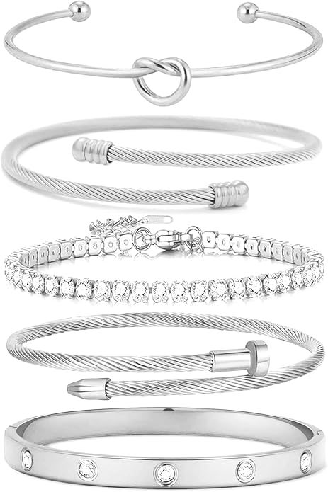 FAFUGA 18 K Gold Plated Love Bangle Bracelet Stack Cuff Jewelry for Women Jewelry Set for Women Gift with Box