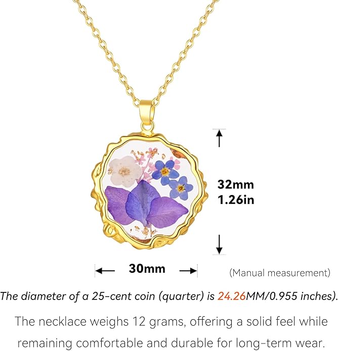 Birth Flower Necklaces for Women,1-12 Month Real Pressed Flower Necklace,Boho-Style Personalized Jewelry, Handmade Floral Pendant,Thoughtful Gift for Christmas,Birthday|18"