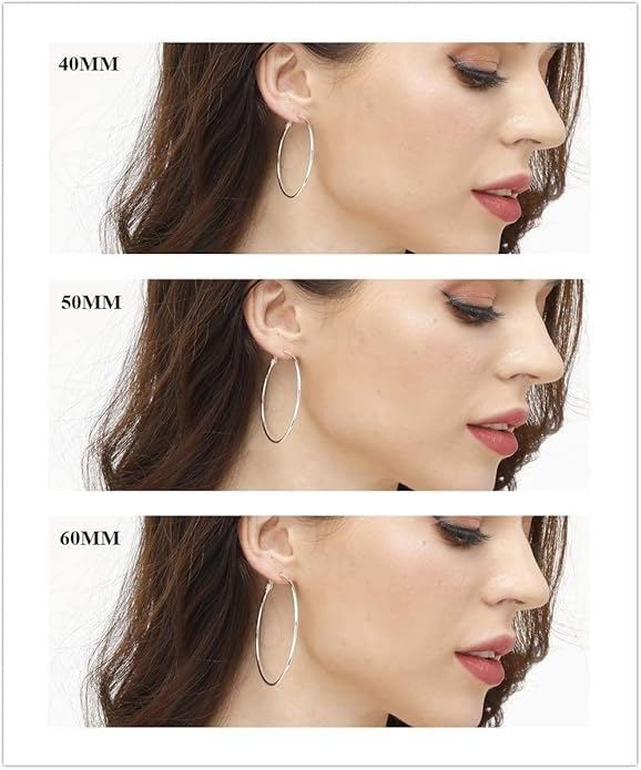 3 Pairs Sterling Silver Hoop Earrings, 14K White Gold Plated Big Hoop Earrings Set for Women 40 50 60MM
