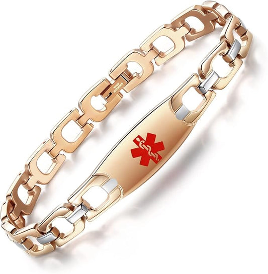 LinnaLove Fashion Shiny medical alert bracelet with Free Engraving Stainless steel Medical id bracelet for Women