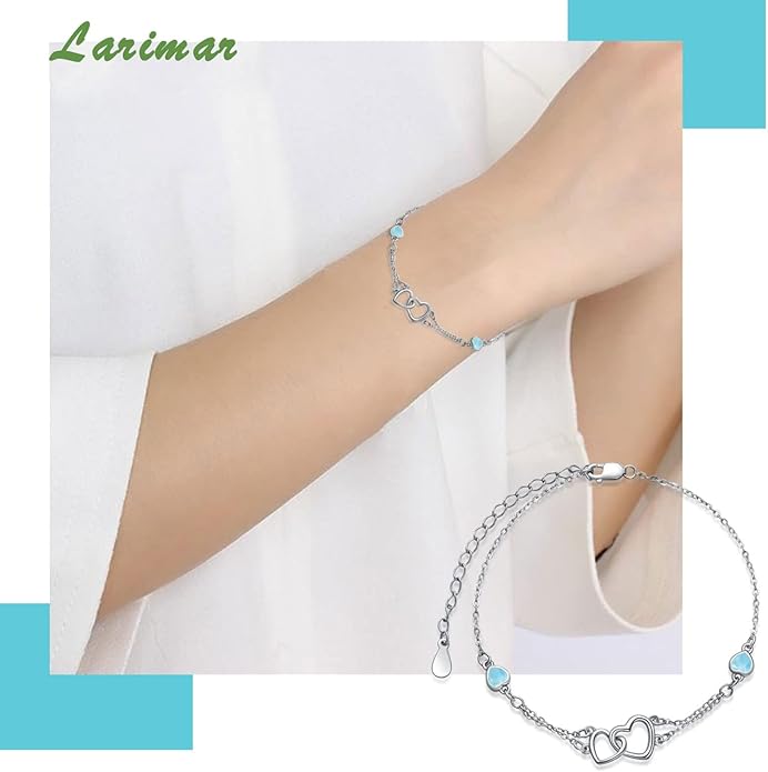 Dorunmo Anklet/Bracelet for Women 925 Sterling Silver Birthstone Jewelry Cubic Zirconia Double Heart Chain Jewelry for Mom Wife Friend Bride Valentine's Day Christmas Birthday Mother's Day