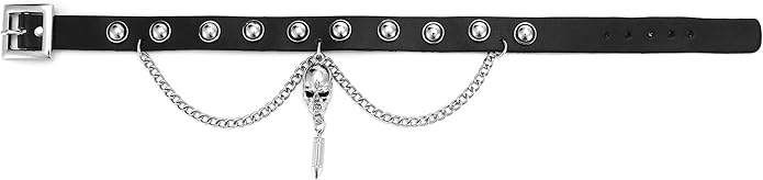 Zysta Unisex Cool Rivet Spike Studed Genuine Leather Choker Gothic Jewelery Necklace Collar Band Chain Goth Punk Rocker Bold Costume Black