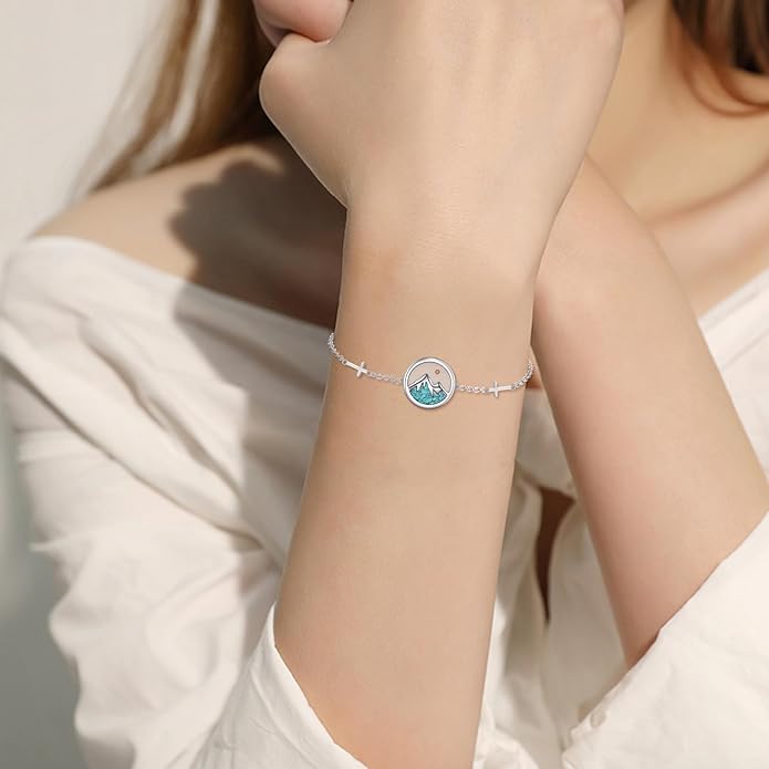 AOBOCO Mustard Seed Bracelet S925 Sterling Silver Mountain Cross Bracelets Christmas Christian Faith Jewelry Mothers Day Birthday Gifts for Mom