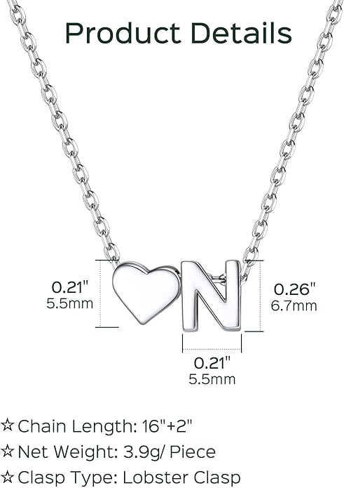 ChicSilver 925 Sterling Silver Heart Initial Necklaces for Women -Dainty Personalized Heart Pendant Letter Alphabet Necklace for Women